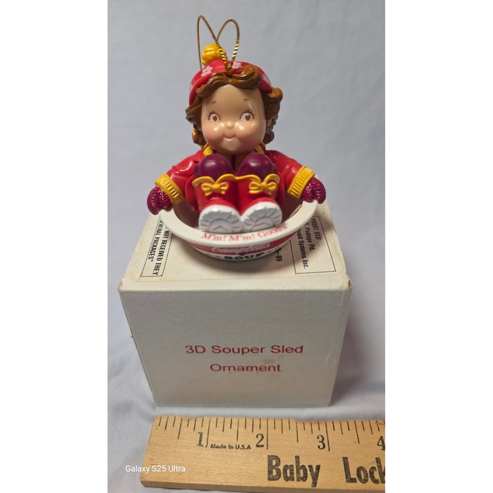 Vintage Campbell's Soup 3D Souper Sled Ornament Campbell Kid Holiday Decor Boxed